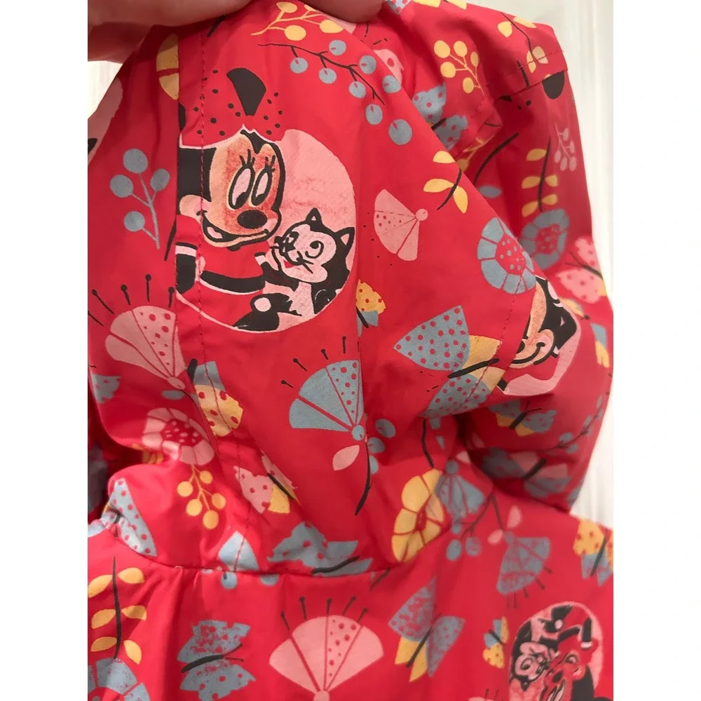 Disney Store Minnie Mouse Rain Jacket Red Floral Butterfly Hooded‎ Coat Kids 5/6